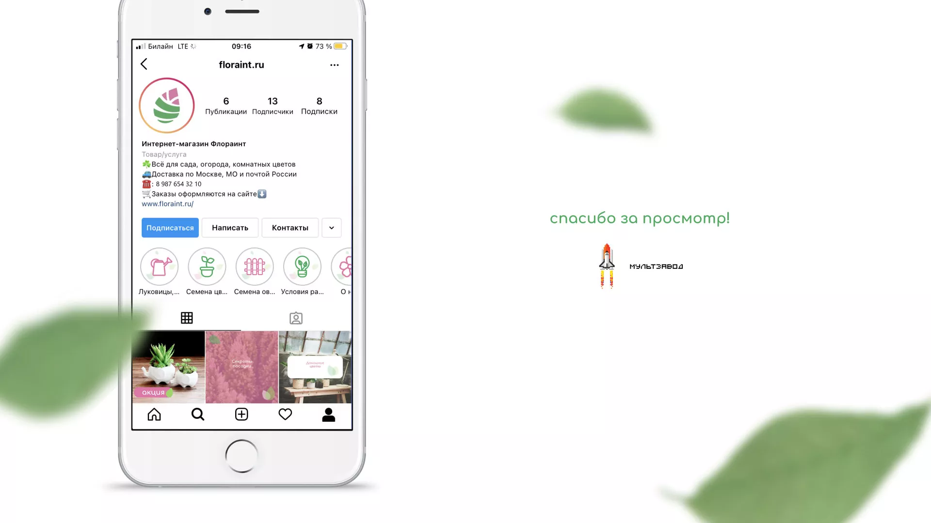 Разработка оформления профиля Instagram для магазина «Floraint» в Кадникове